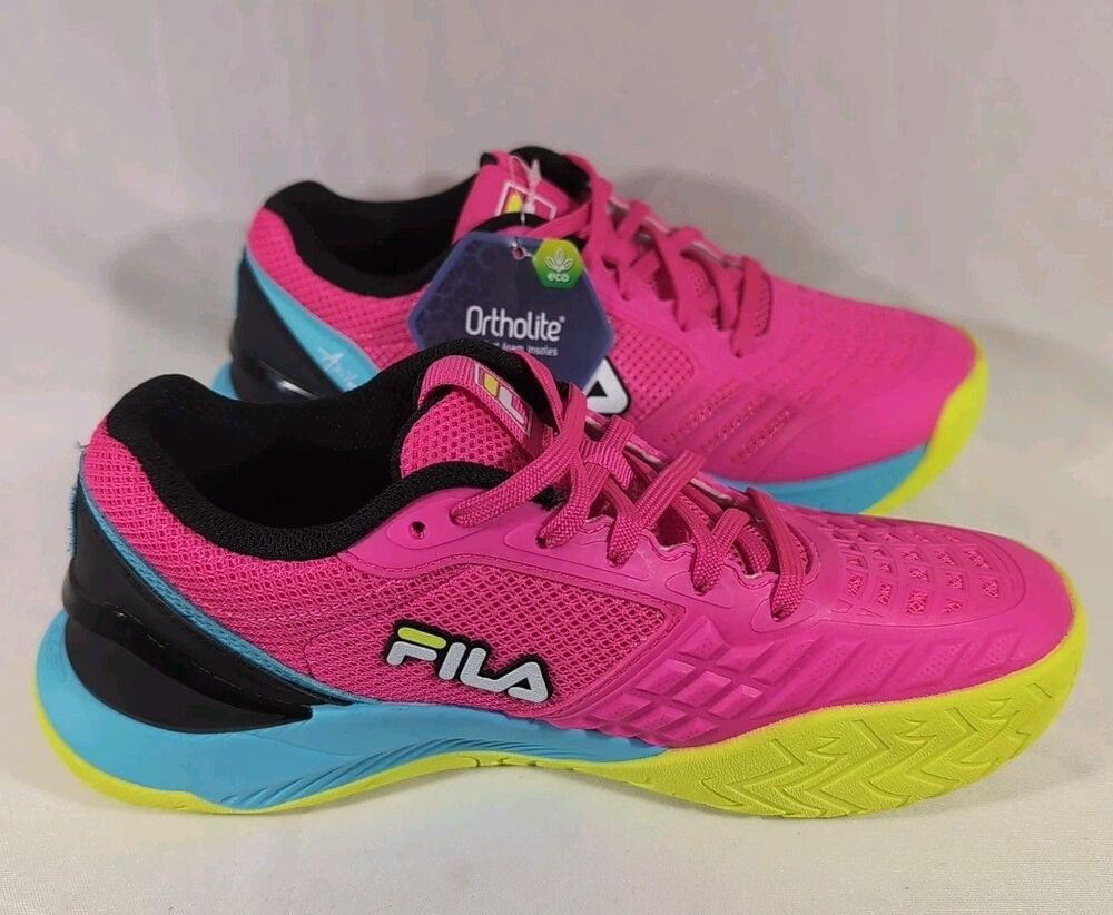 Fila Axilus 3 Women`s Size 5 Mesh Sneaker (5TM01993-693) Pink /Bluefish/ Yellow - Picture 5 of 8
